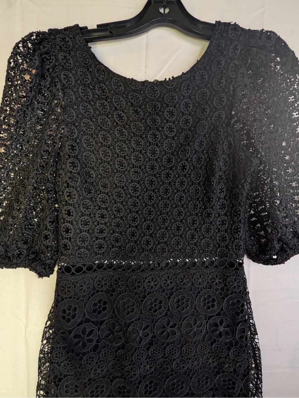 Express Black Lace‎ Midi Dress with Puff Sleeves XS
